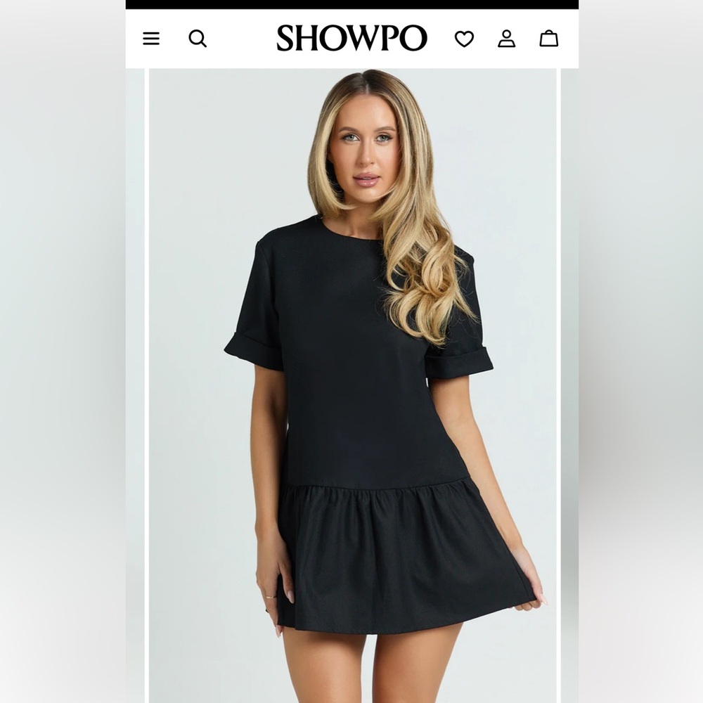 Showpo Lyons  mini dress Black high neck waist gathered skirt dress Size 4 new